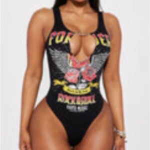 Fashion Nova Black Graphic Bodysuit
